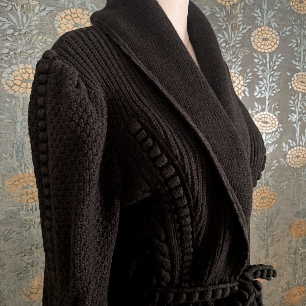 Manrico Cashmere Black 100% Cashmere Cardigan Sash Tie Size Small - Picture 7 of 9